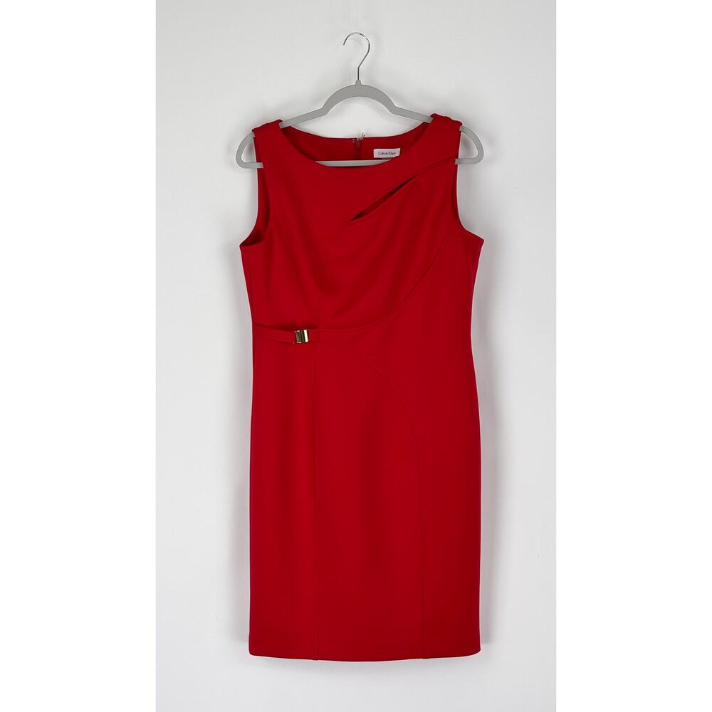 Calvin Klein Sleeveless Cut Out Sheath Dress Red Womens Size 12 - Picture 5 of 11